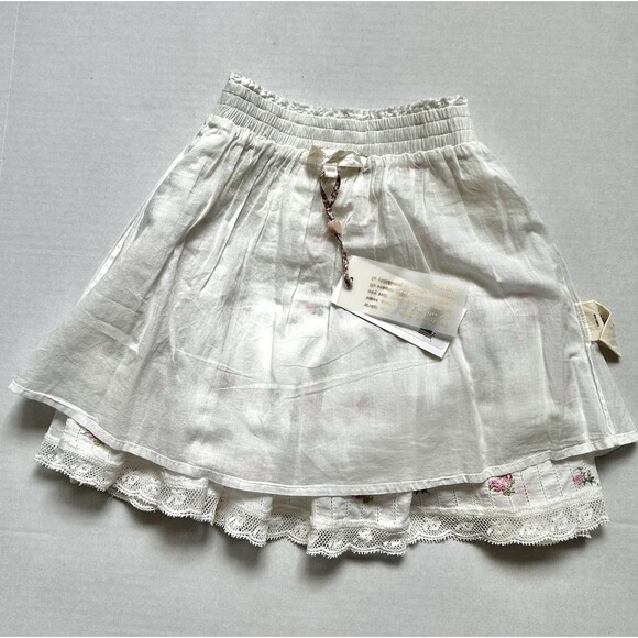 LoveShackFancy Women’s Mini Skirt Cotton Embroidered Lace Size XXS New W Tags - Picture 2 of 16